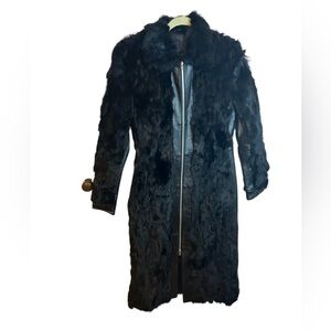 BEBE VINTAGE LEATHER RABBIT FUR COAT